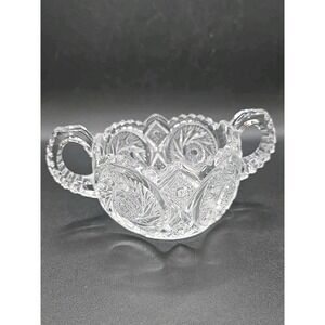 Vintage ABP American Brilliant Cut Glass Sugar Bowl Saw Tooth Handles Hobstar